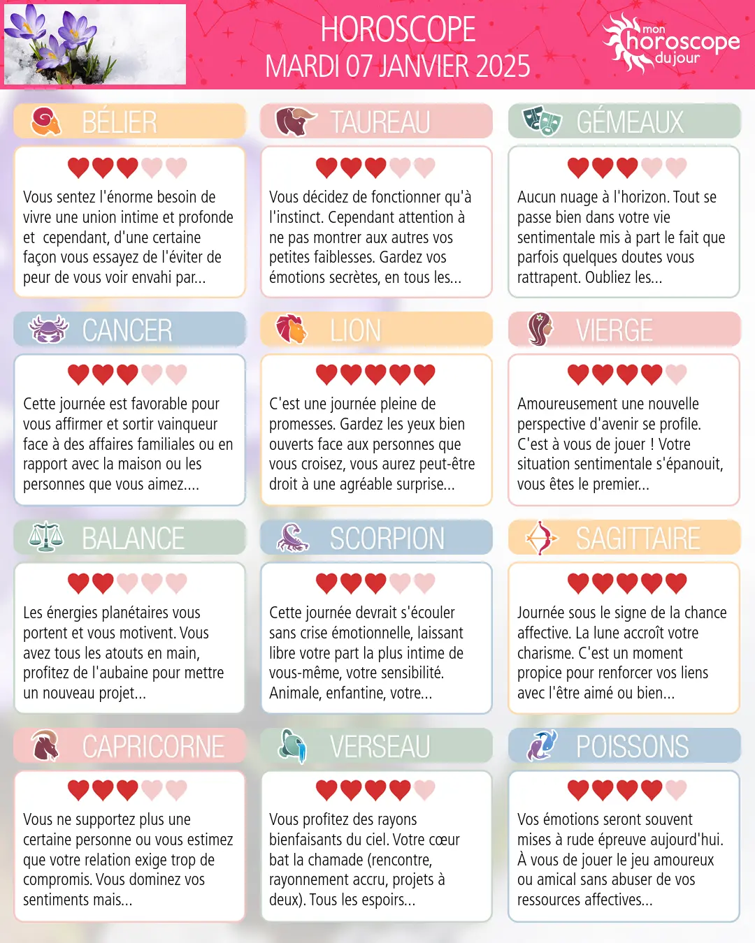 Horoscope du mardi 7 janvier 2025