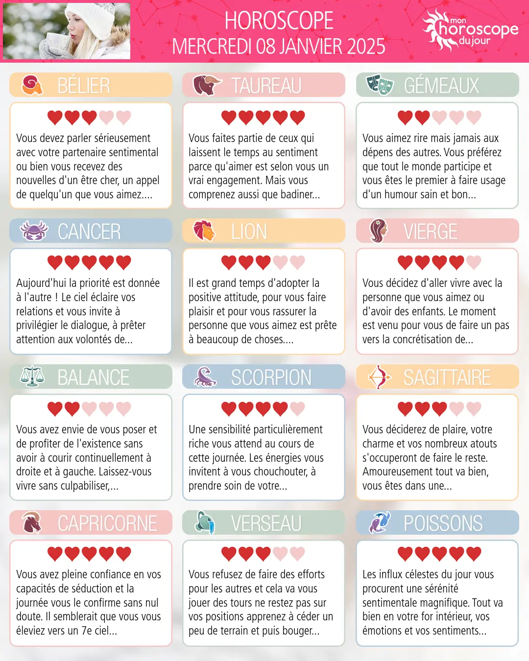 Horoscope du mercredi 8 janvier 2025