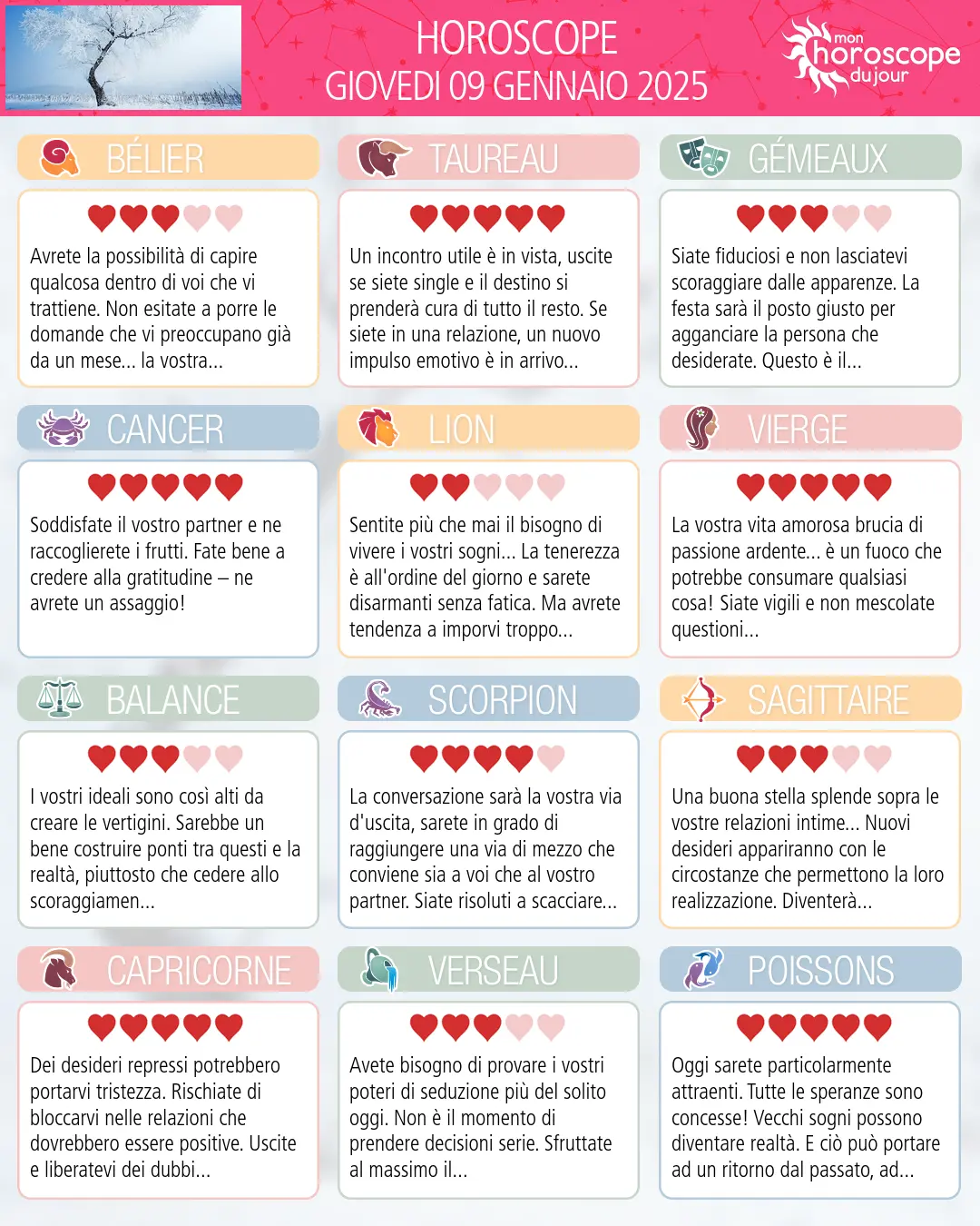 Horoscope du jeudi 9 janvier 2025