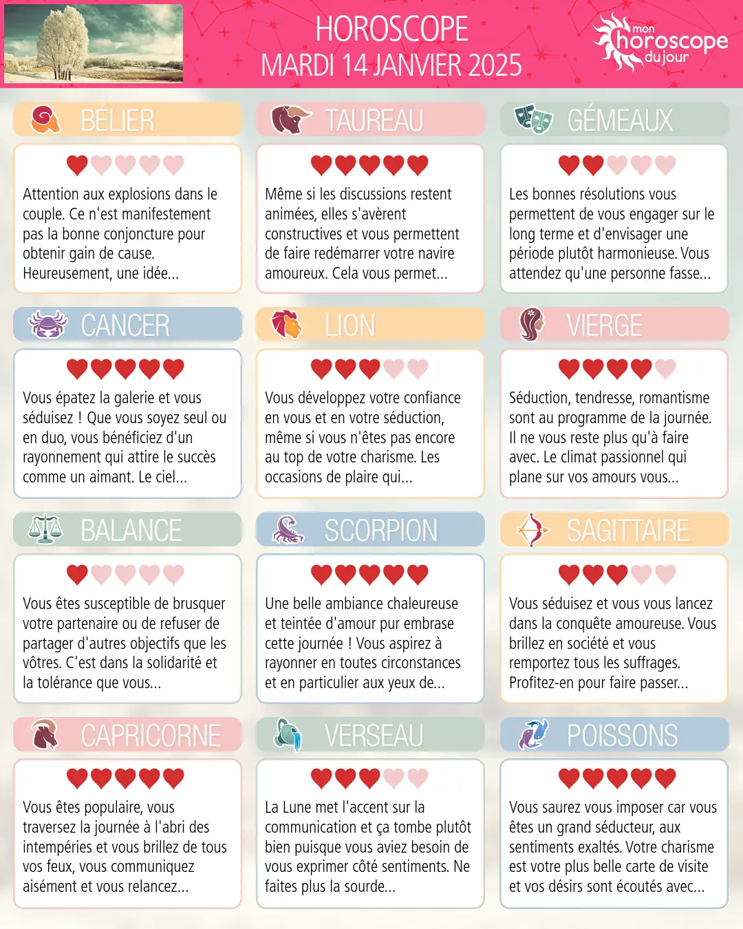 Horoscope du mardi 14 janvier 2025