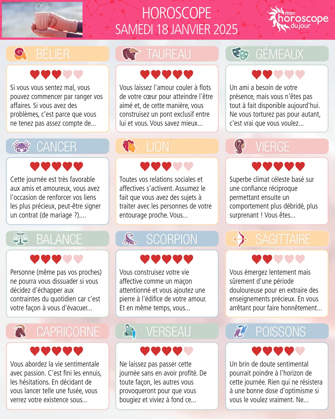 Horoscope du samedi 18 janvier 2025