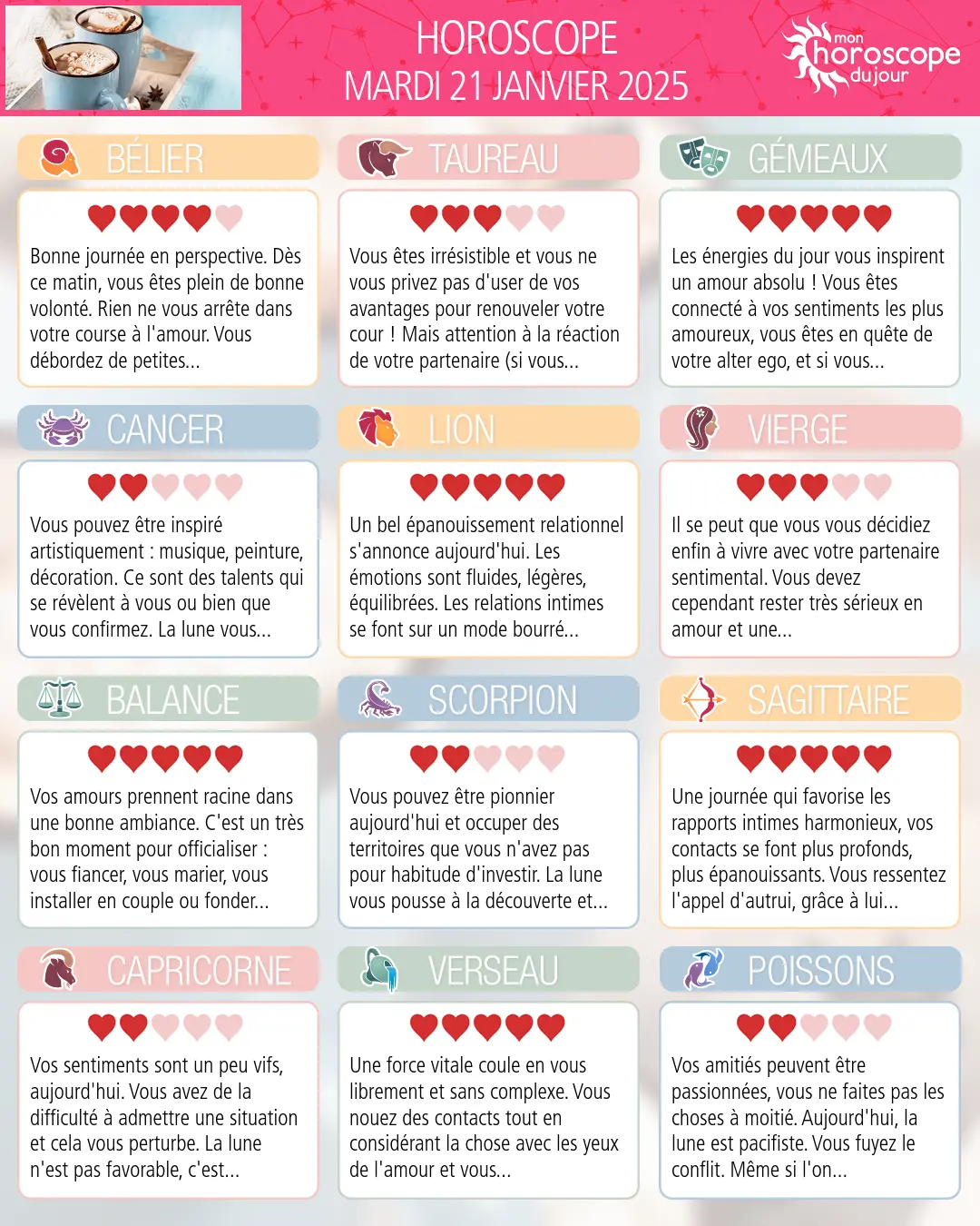 Horoscope du mardi 21 janvier 2025
