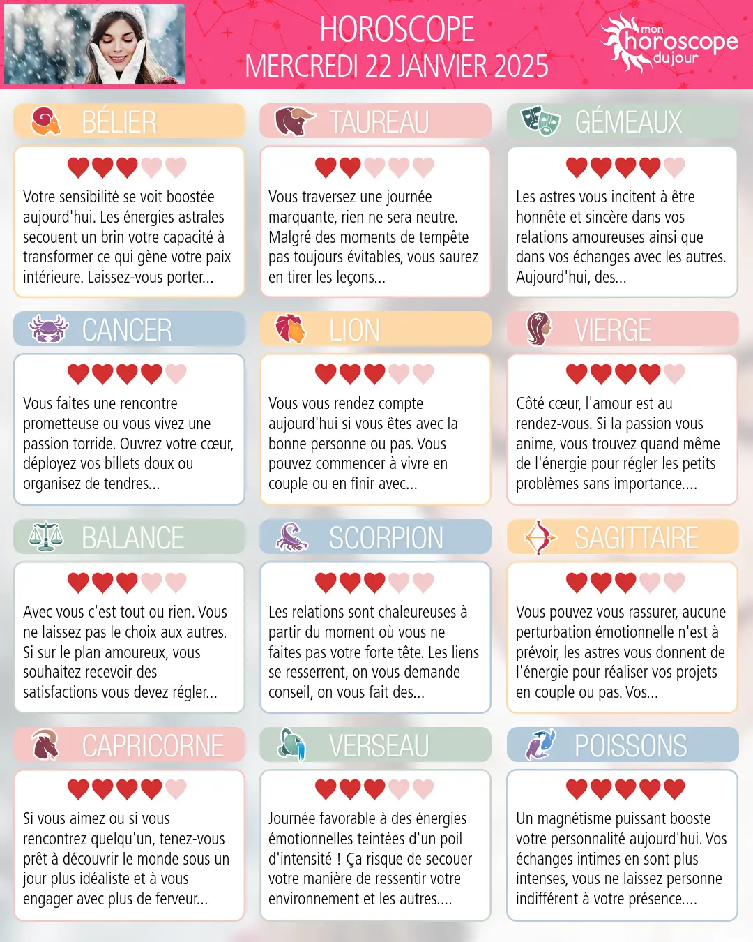 Horoscope du mercredi 22 janvier 2025