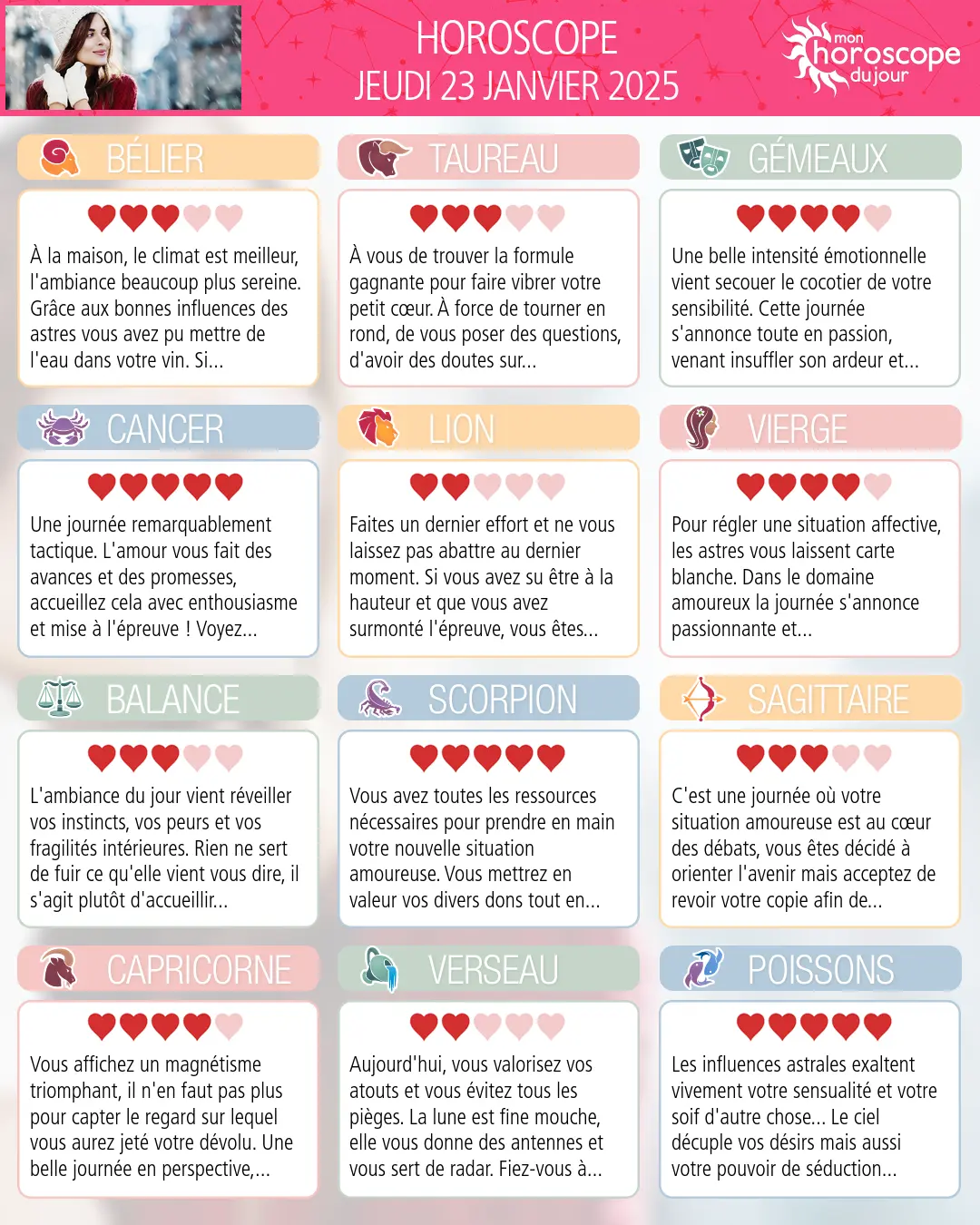 Horoscope du jeudi 23 janvier 2025