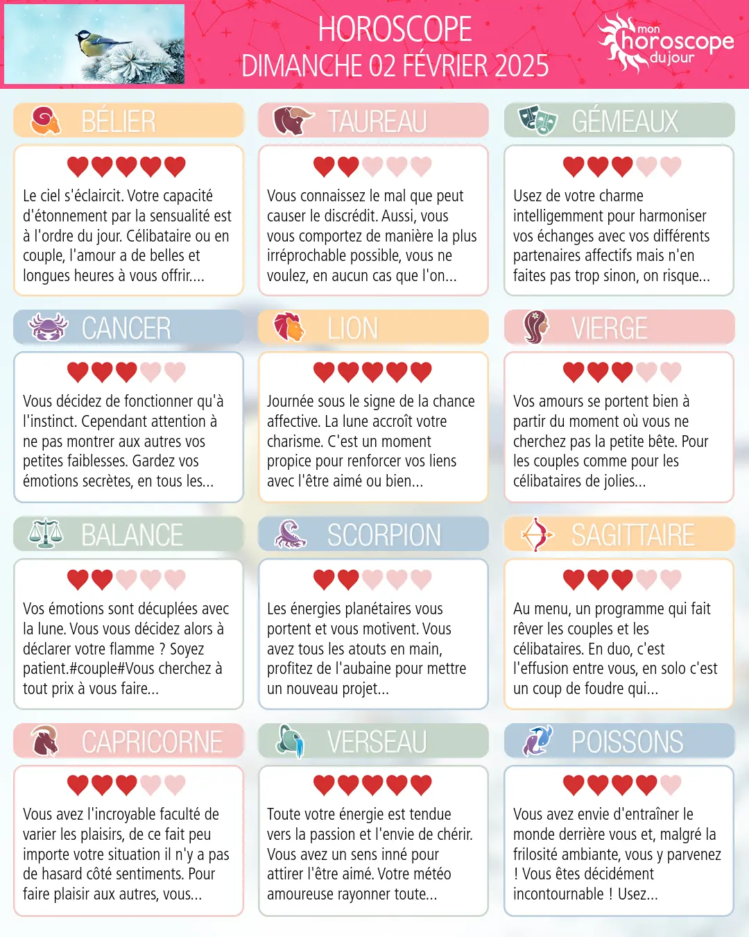 Horoscope du dimanche 2 fevrier 2025