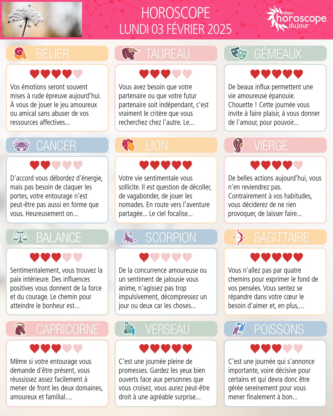 Horoscope du lundi 3 fevrier 2025