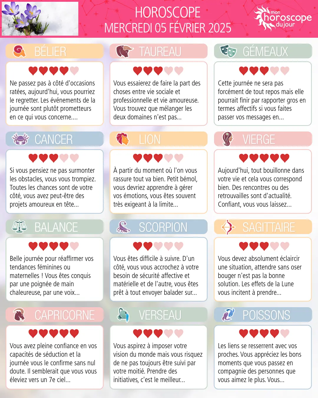 Horoscope du mercredi 5 fevrier 2025