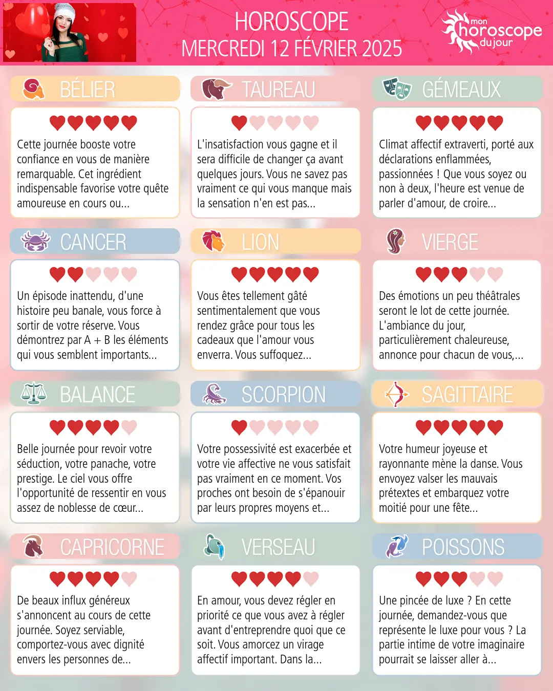 Horoscope du mercredi 12 fevrier 2025