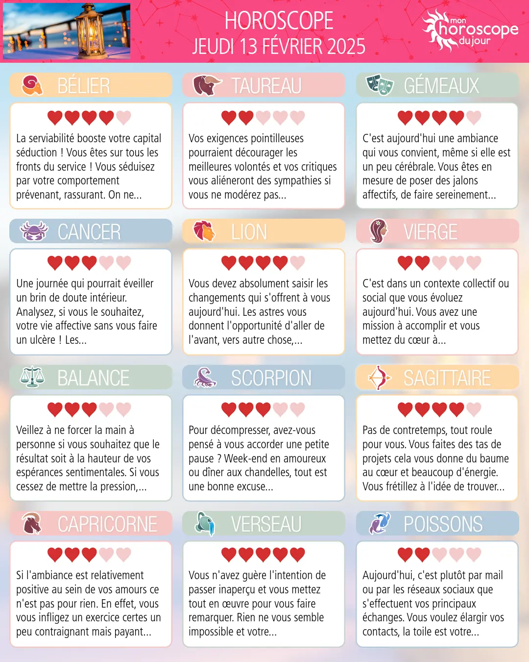 Horoscope du jeudi 13 fevrier 2025