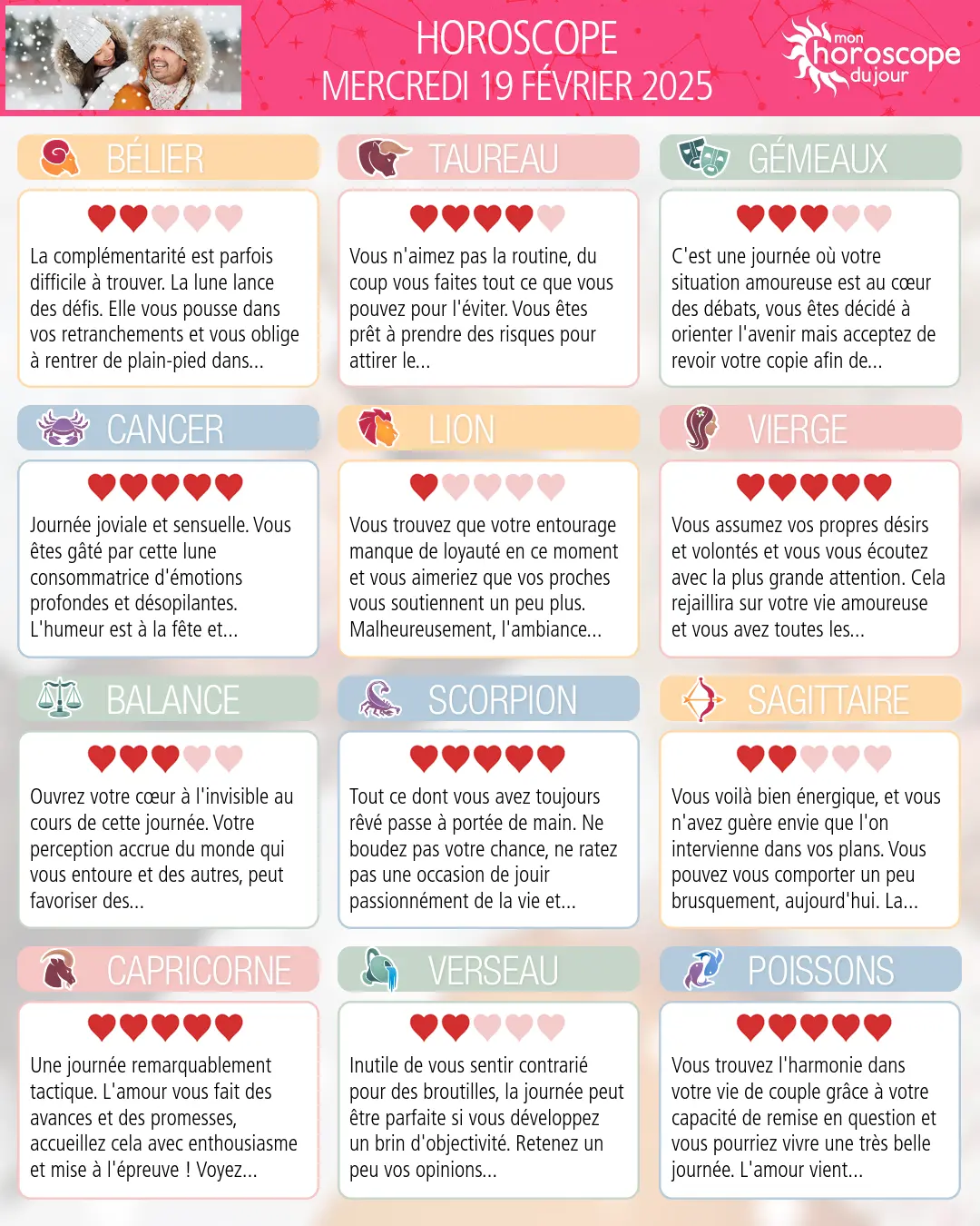 Horoscope du mercredi 19 fevrier 2025