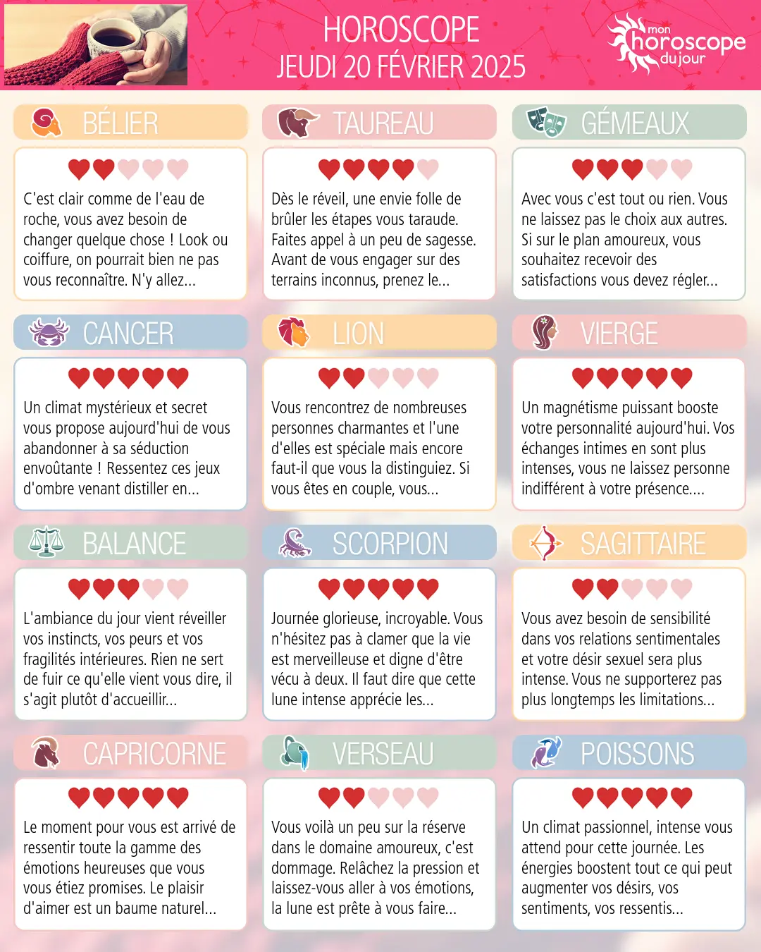 Horoscope du jeudi 20 fevrier 2025