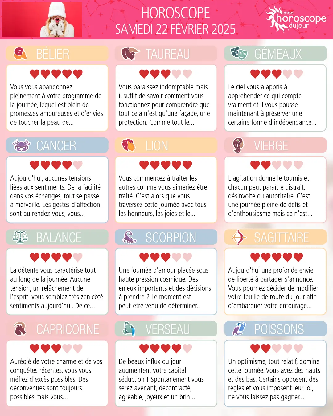 Horoscope du samedi 22 fevrier 2025