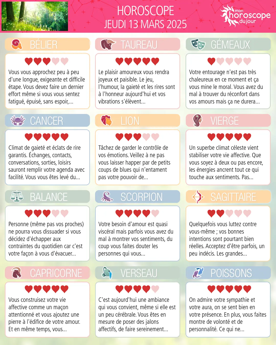 Horoscope du jeudi 13 mars 2025