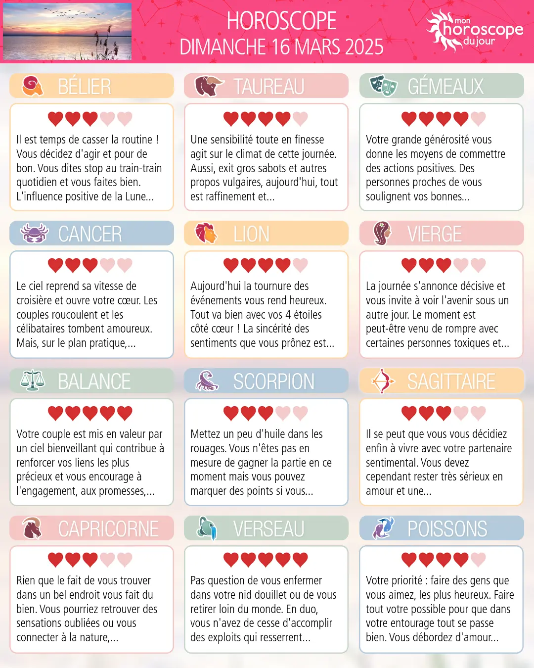 Horoscope du dimanche 16 mars 2025