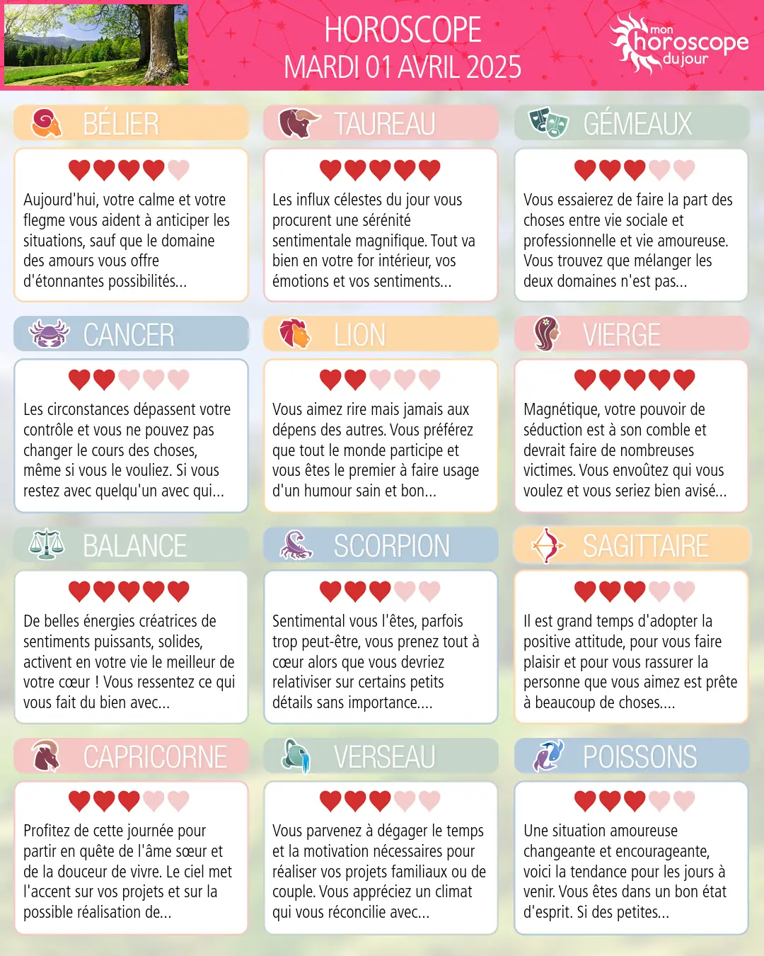 Horoscope du mardi 1 avril 2025