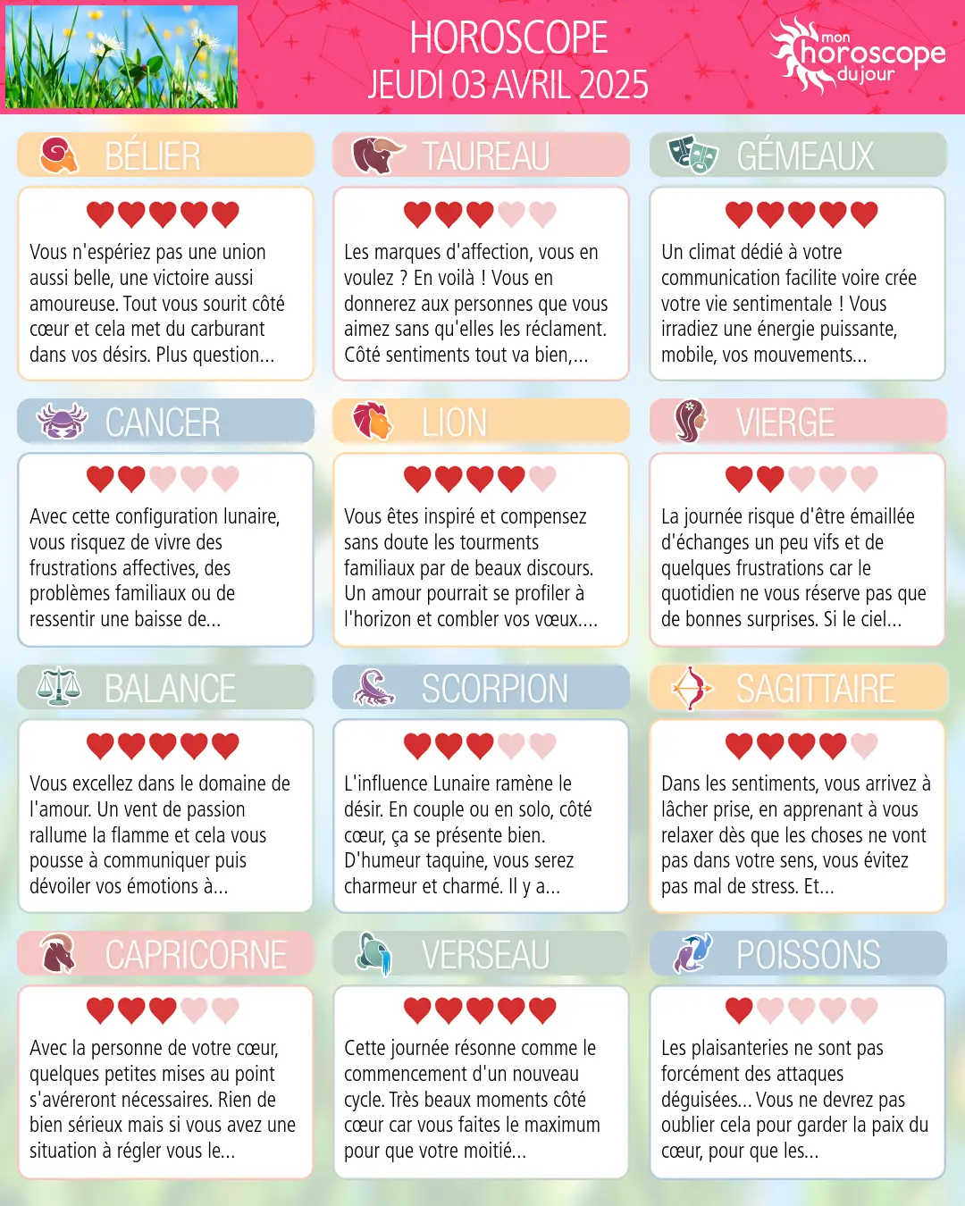 Horoscope du jeudi 3 avril 2025