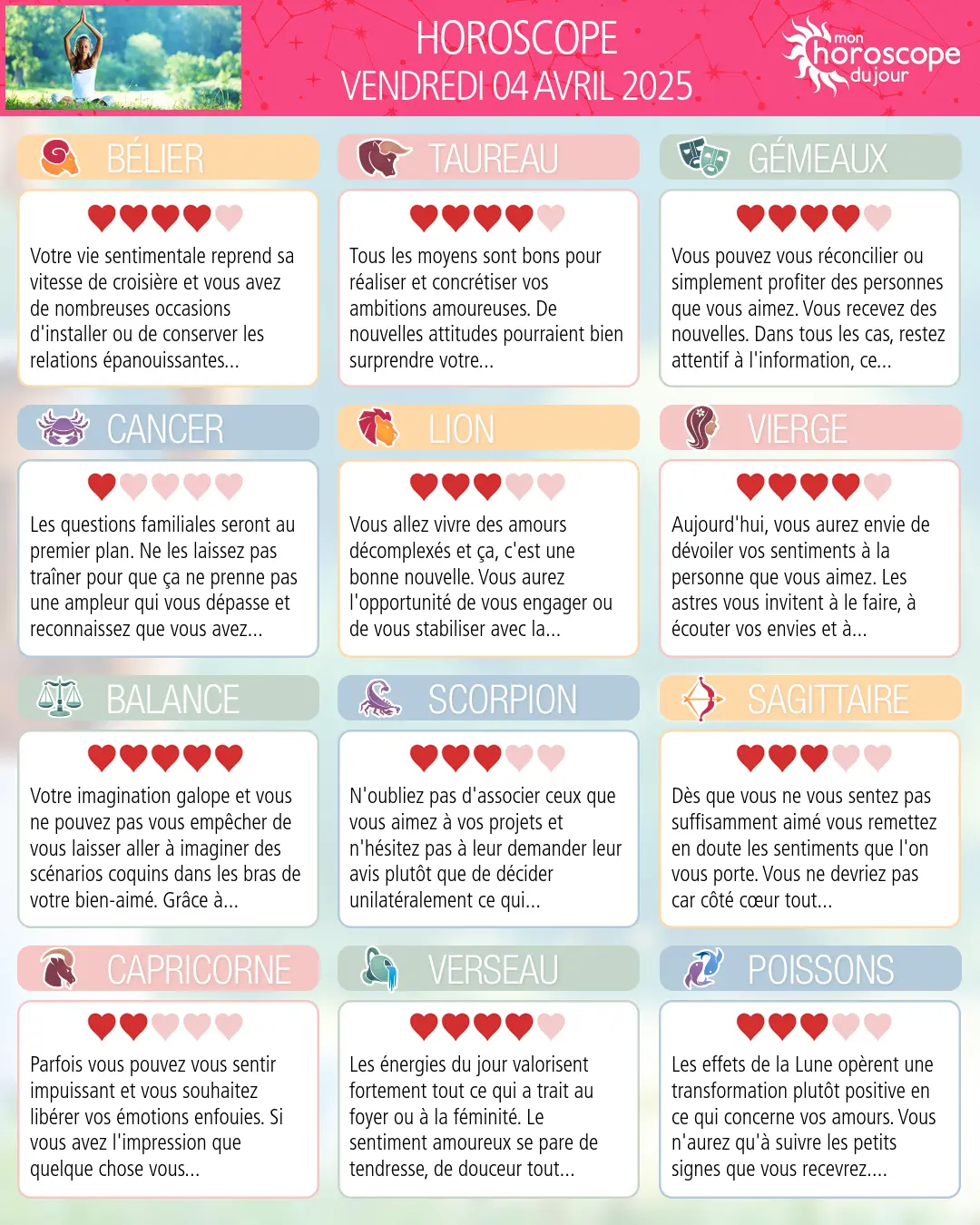 Horoscope du vendredi 4 avril 2025