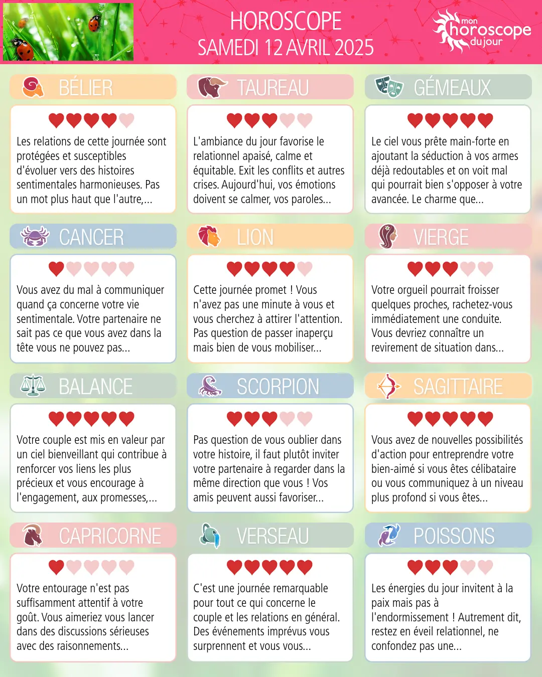 Horoscope du samedi 12 avril 2025