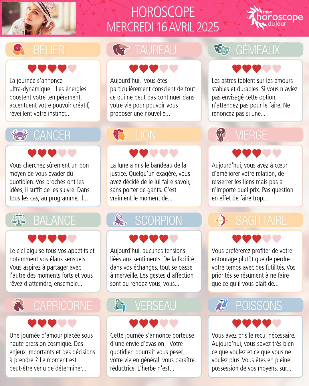 Horoscope du mercredi 16 avril 2025