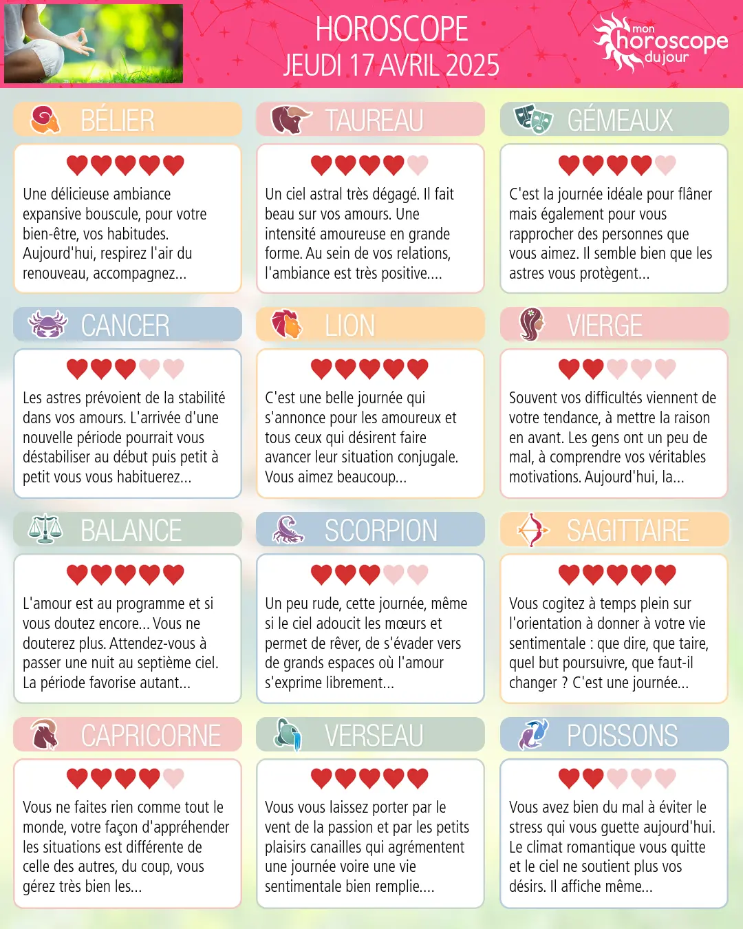 Horoscope du jeudi 17 avril 2025