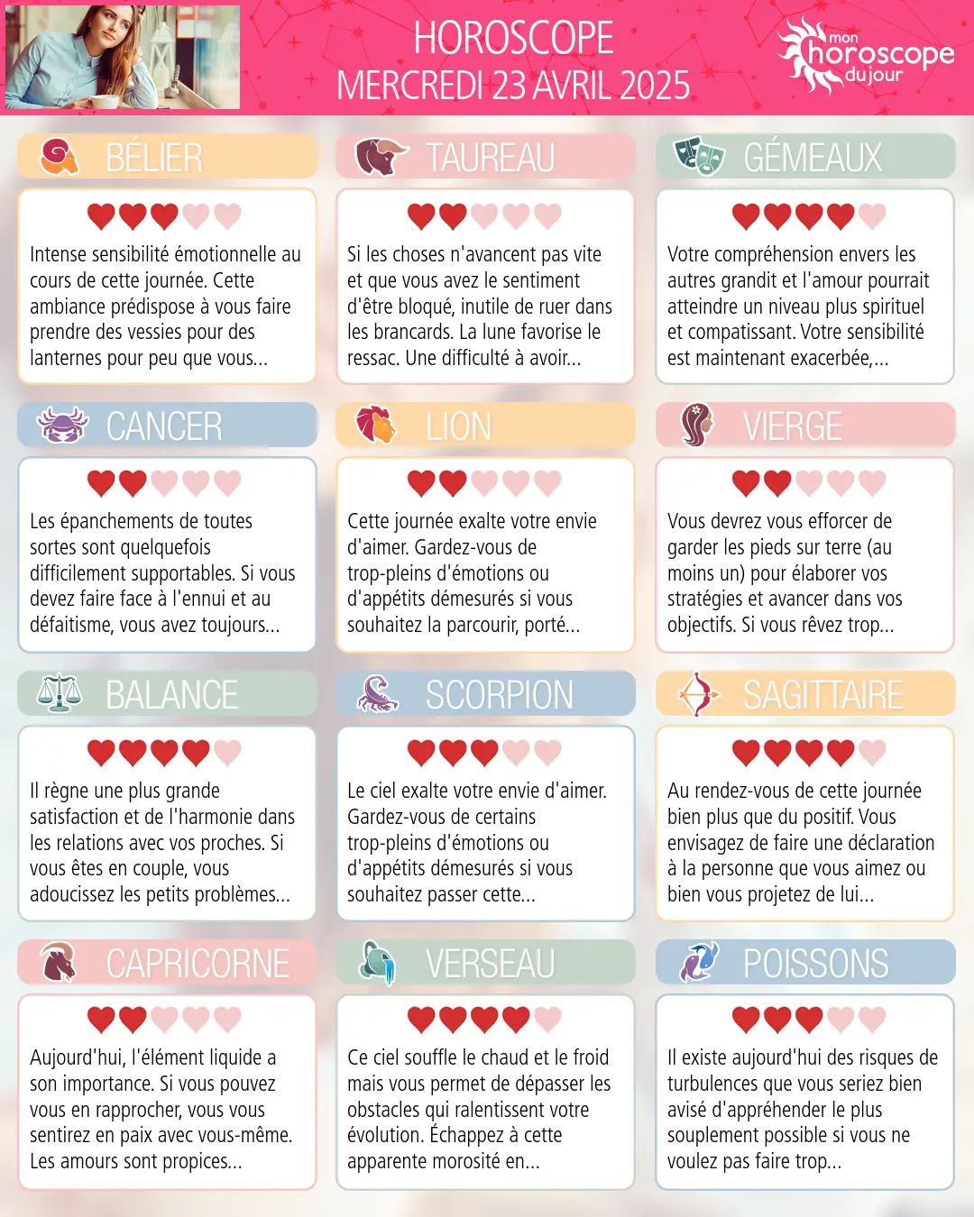 Horoscope du mercredi 23 avril 2025