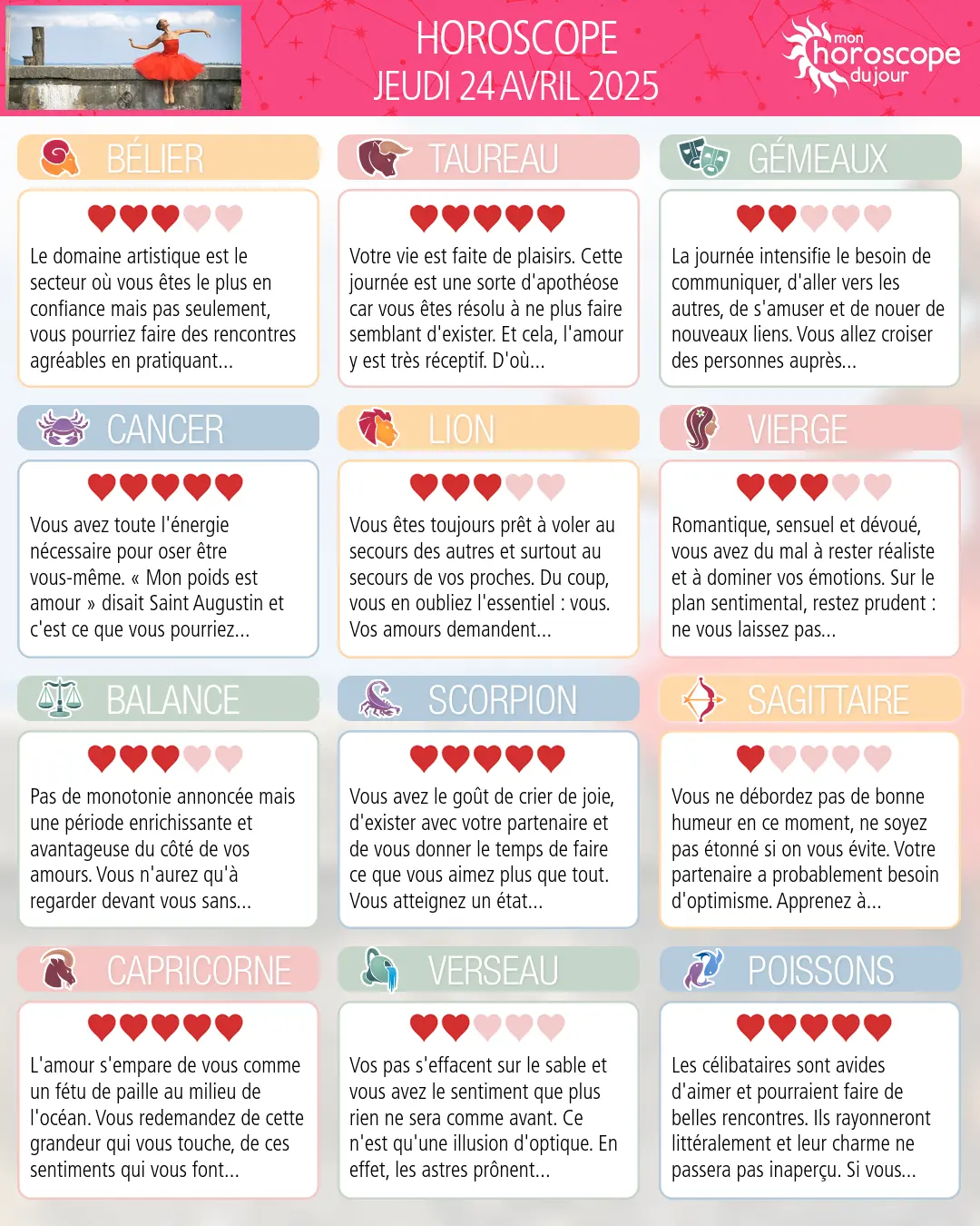 Horoscope du jeudi 24 avril 2025