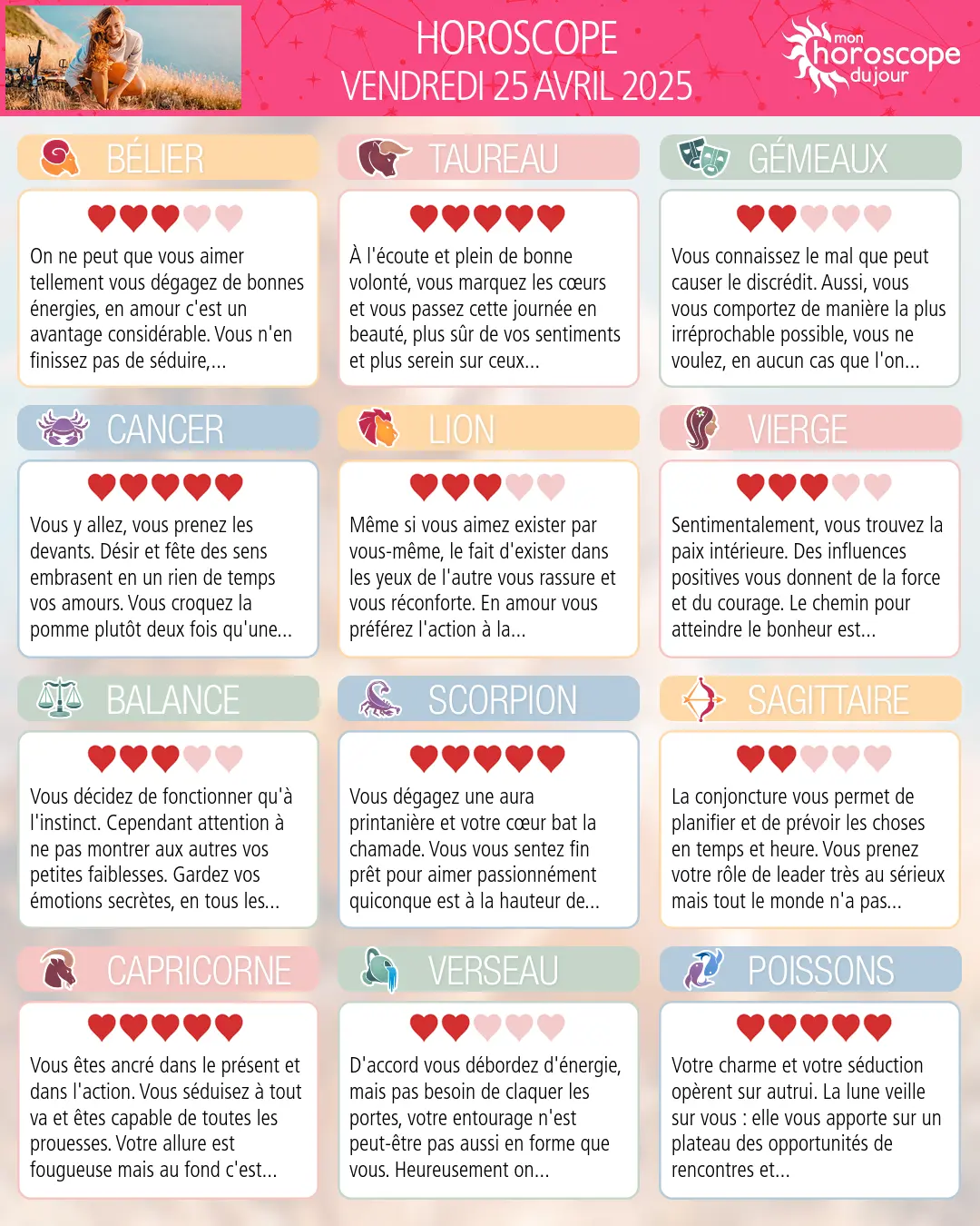 Horoscope du vendredi 25 avril 2025
