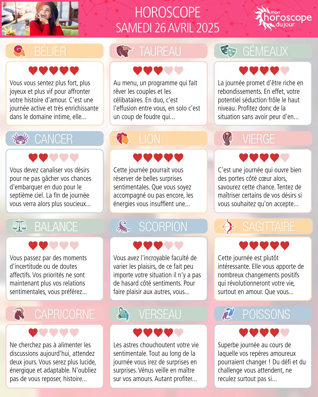 Horoscope du samedi 26 avril 2025