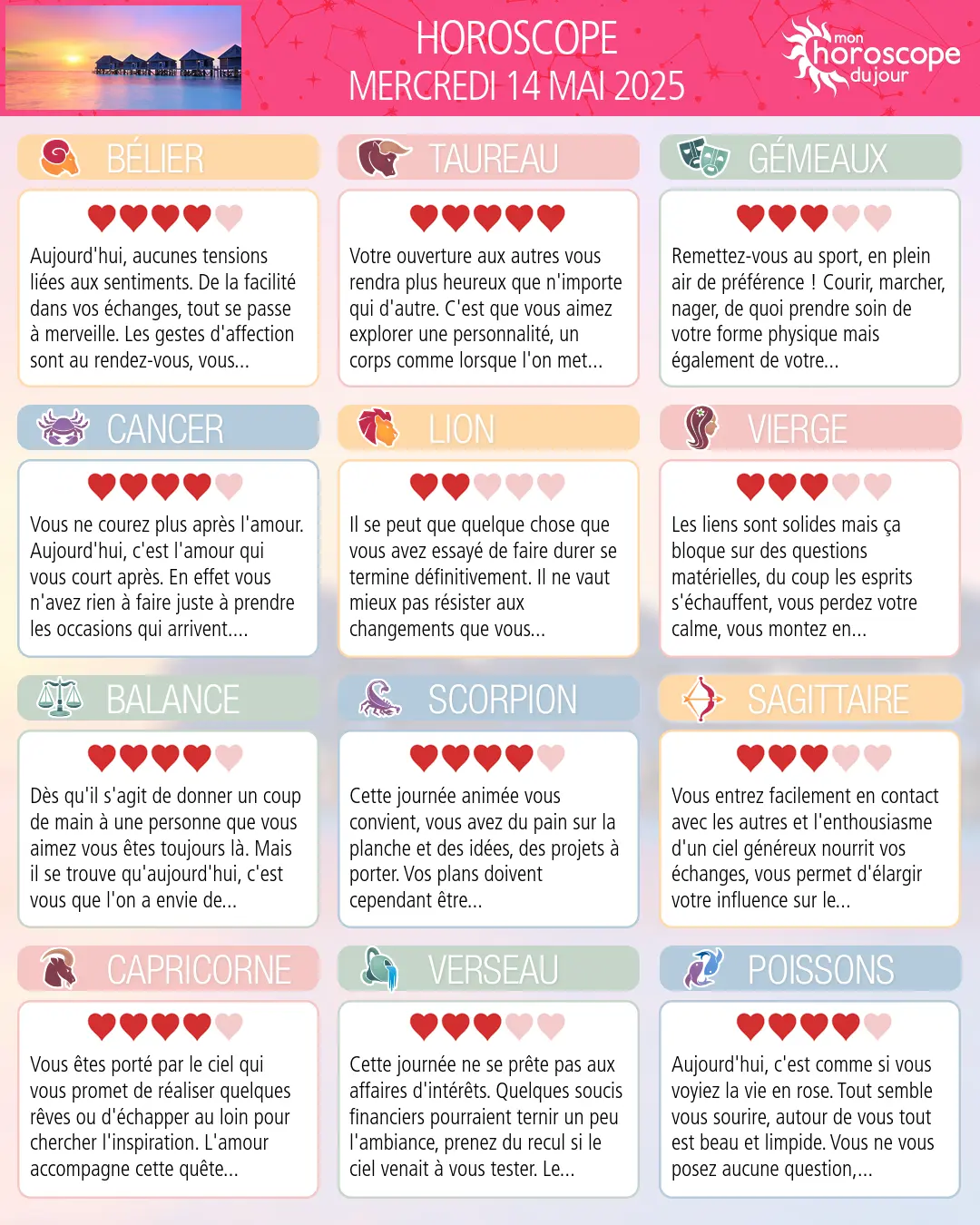 Horoscope du mercredi 14 mai 2025
