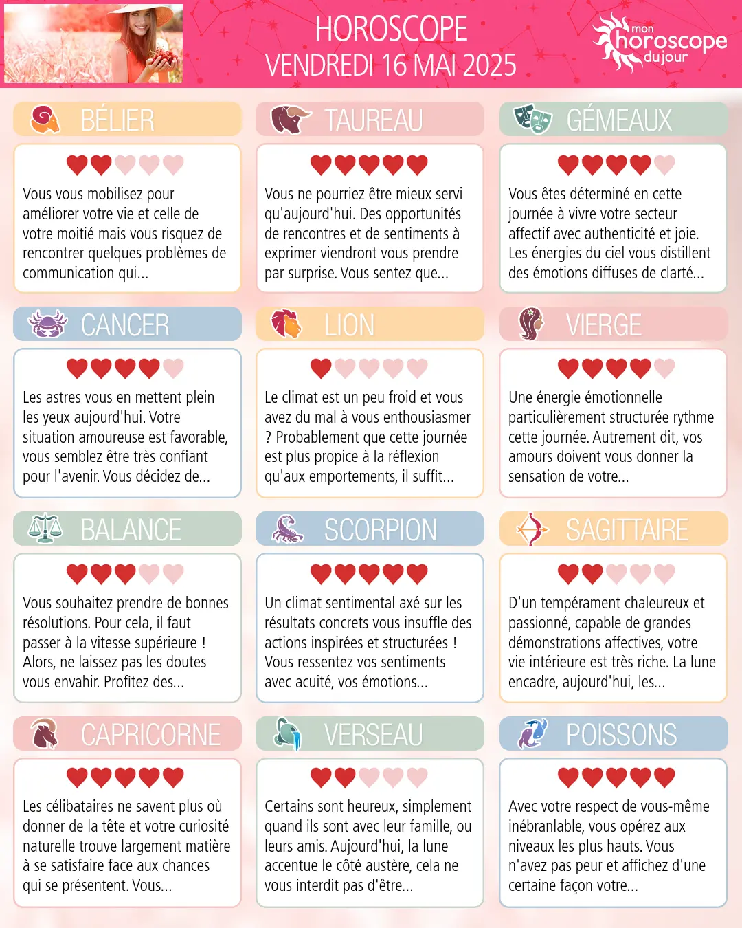 Horoscope du vendredi 16 mai 2025