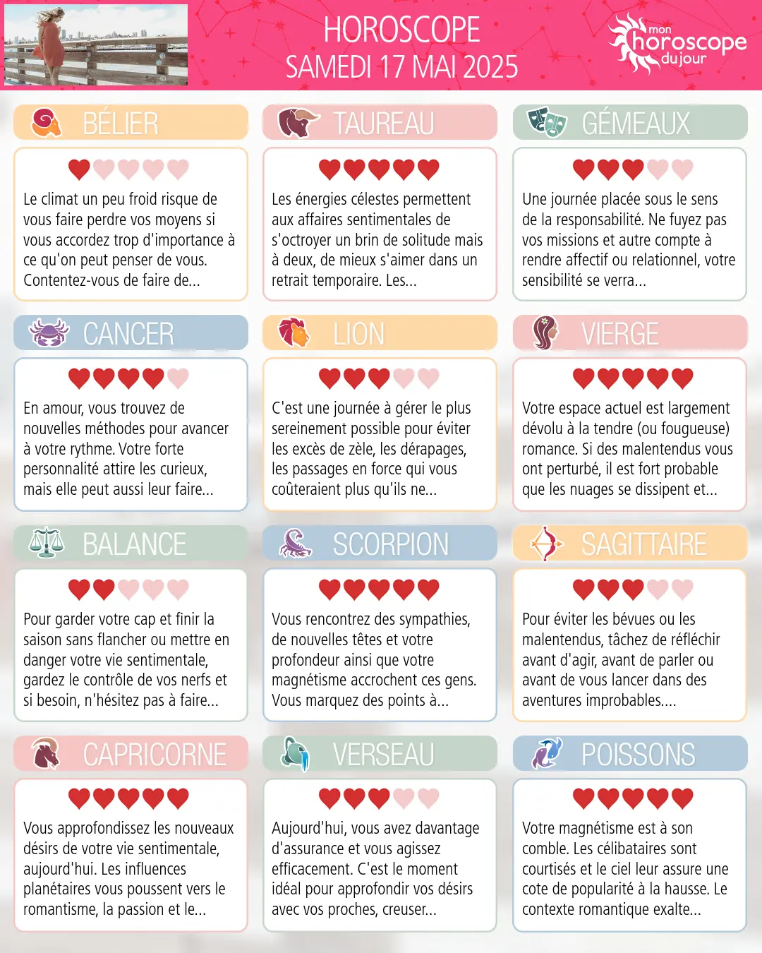 Horoscope du samedi 17 mai 2025