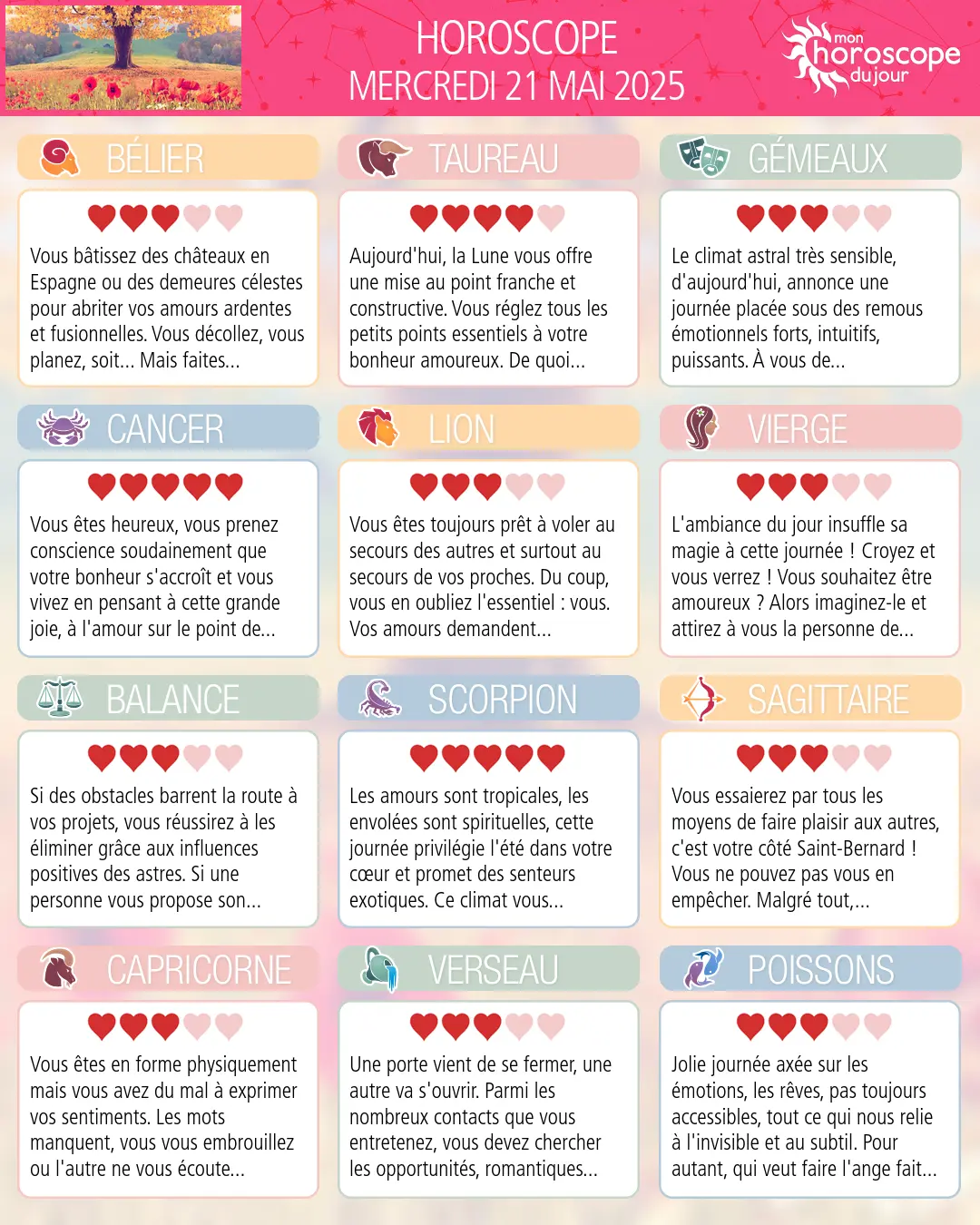 Horoscope du mercredi 21 mai 2025