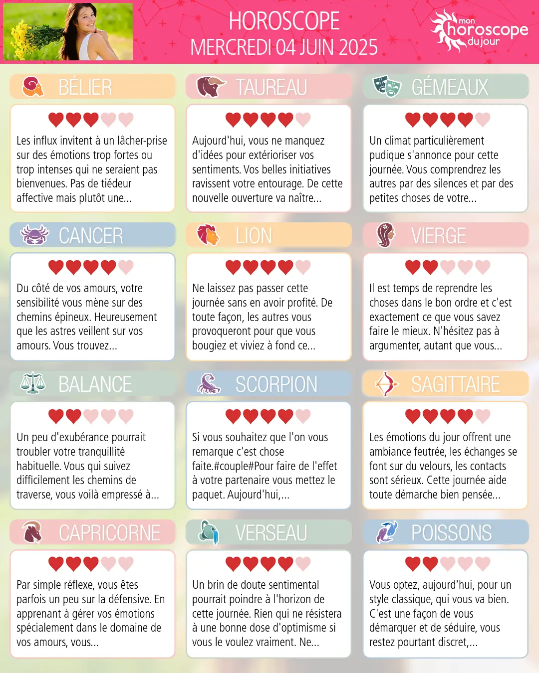 Horoscope du mercredi 4 juin 2025