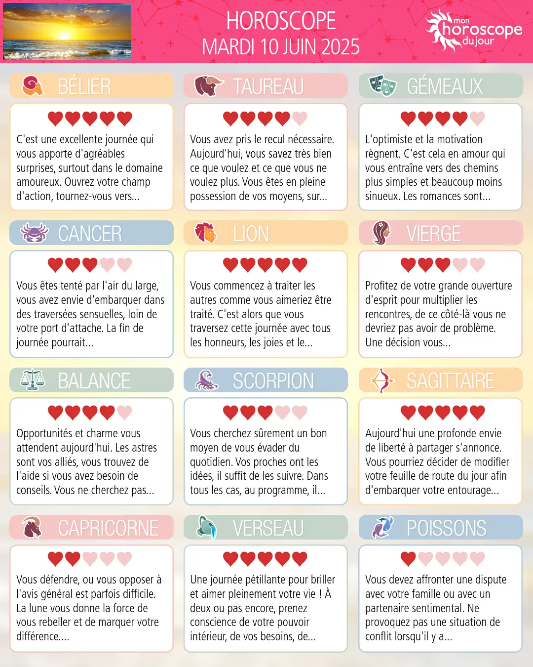 Horoscope du mardi 10 juin 2025