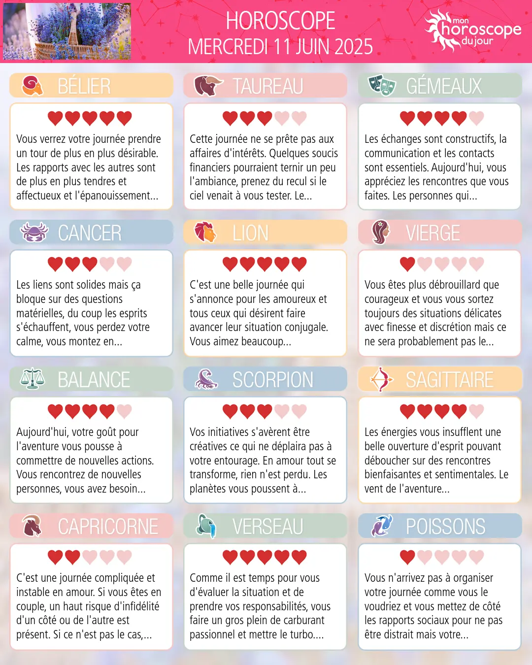 Horoscope du mercredi 11 juin 2025