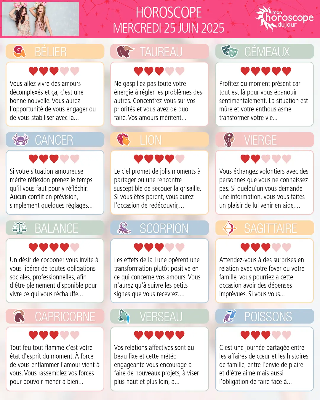 Horoscope du mercredi 25 juin 2025
