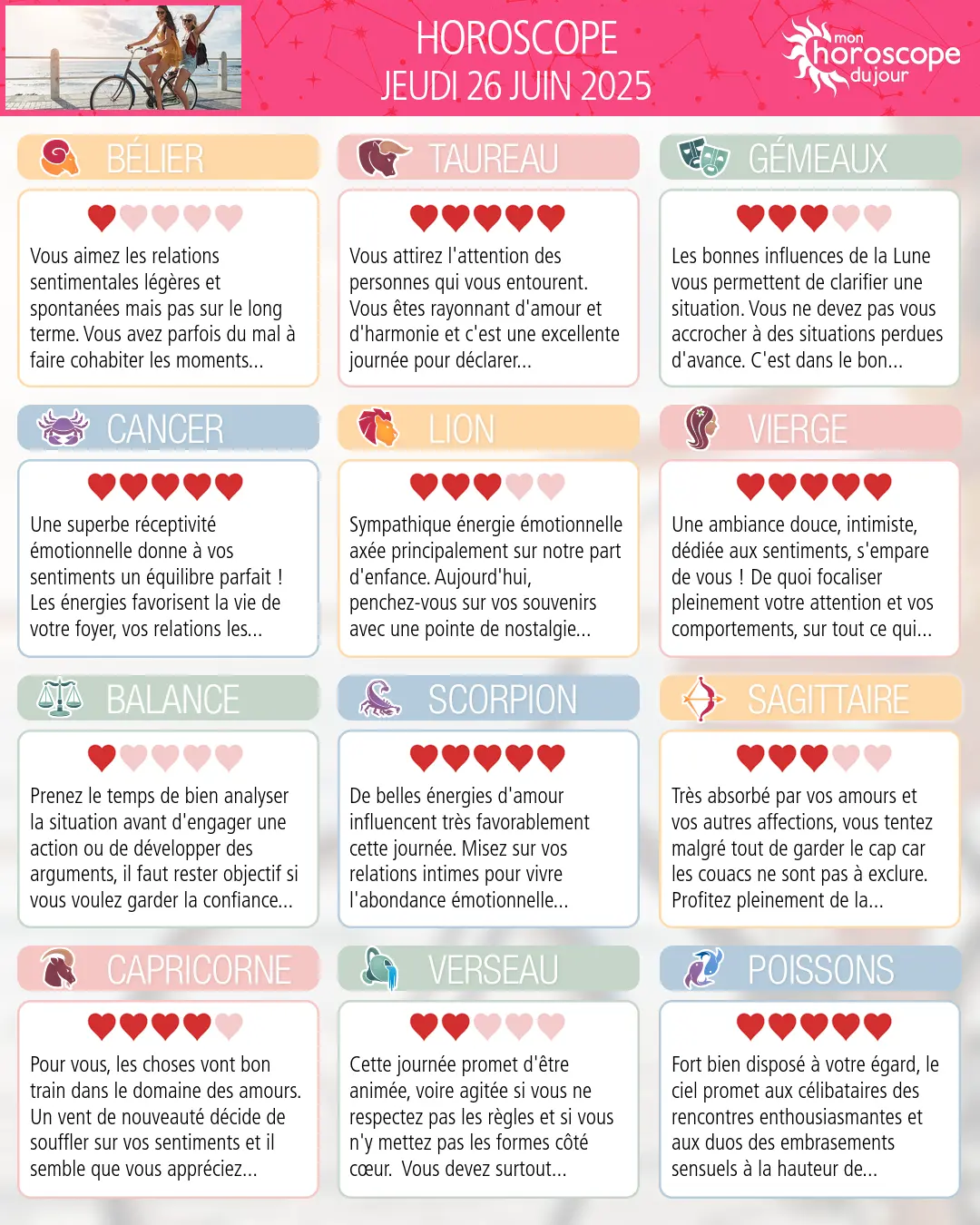 Horoscope du jeudi 26 juin 2025