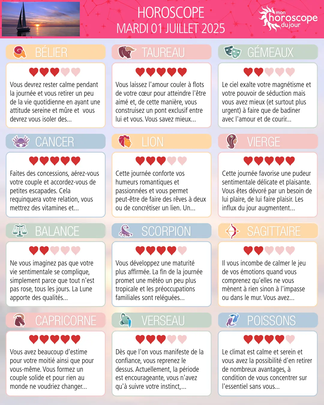 Horoscope du mardi 1 juillet 2025