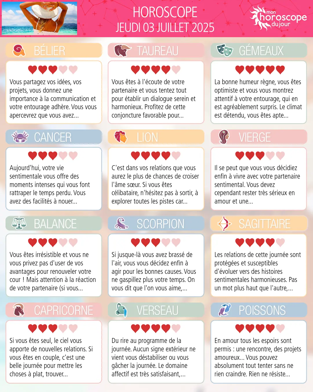 Horoscope du jeudi 3 juillet 2025