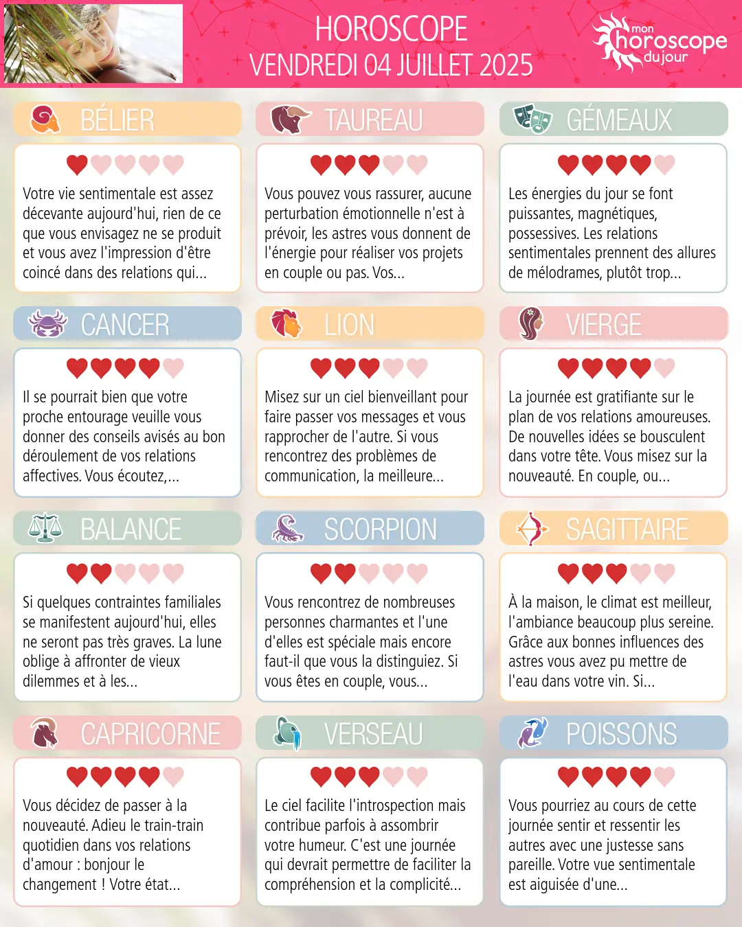 Horoscope du vendredi 4 juillet 2025