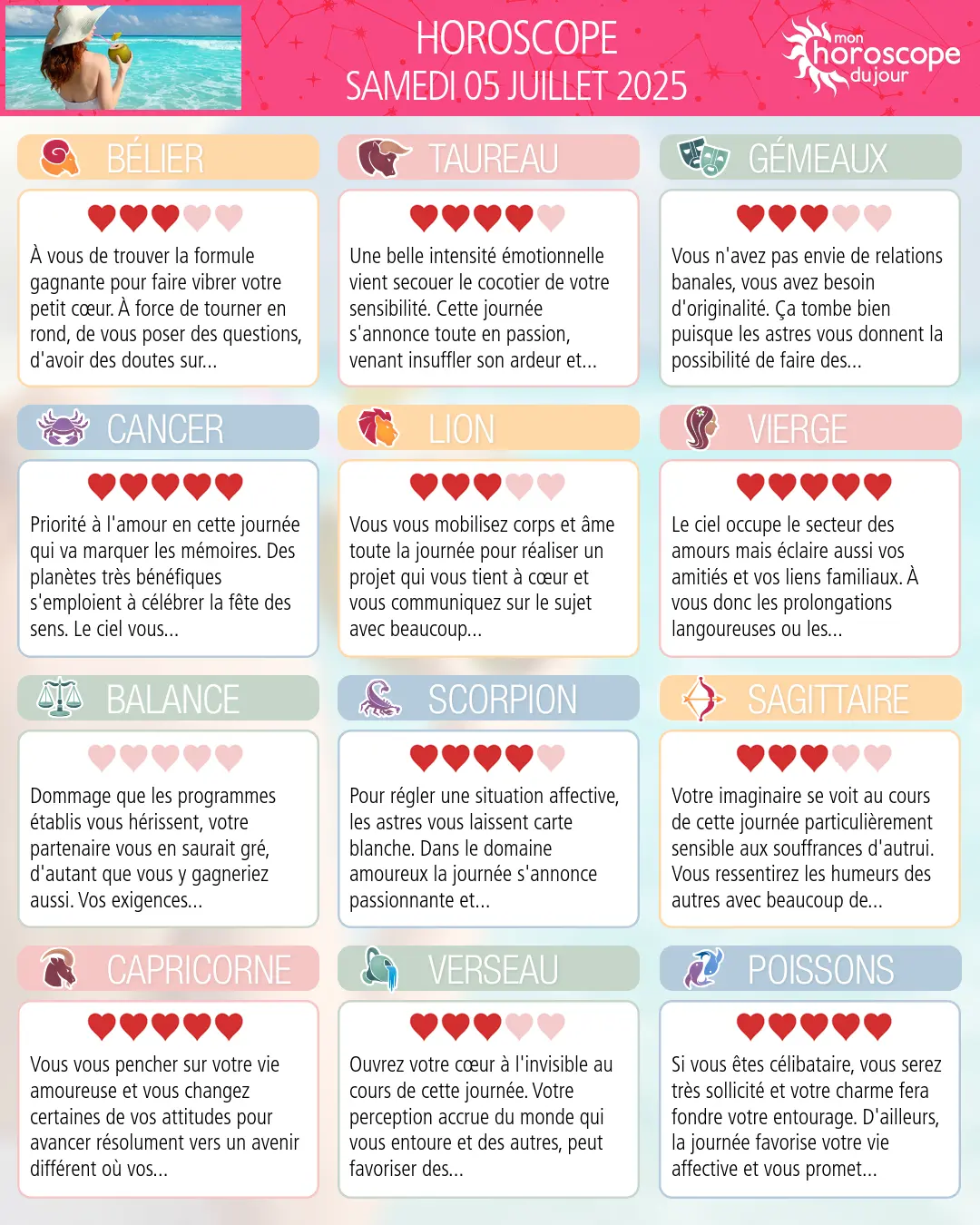 Horoscope du samedi 5 juillet 2025
