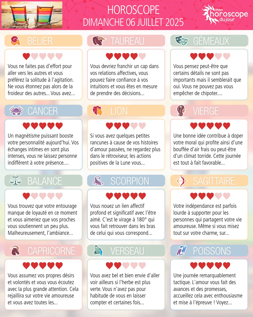 Horoscope du dimanche 6 juillet 2025