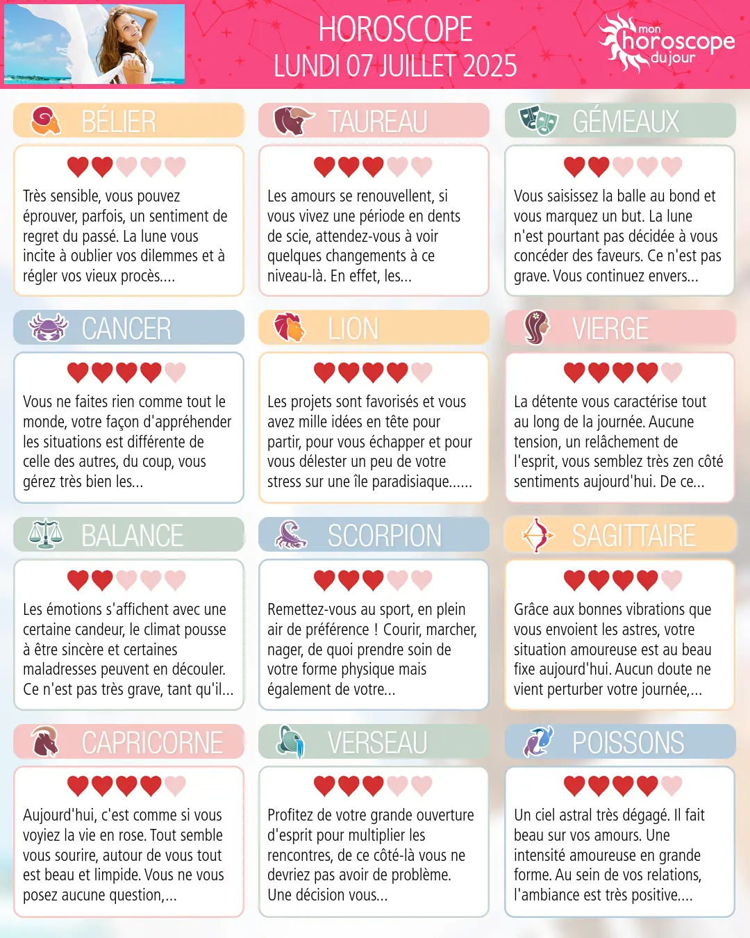 Horoscope du lundi 7 juillet 2025