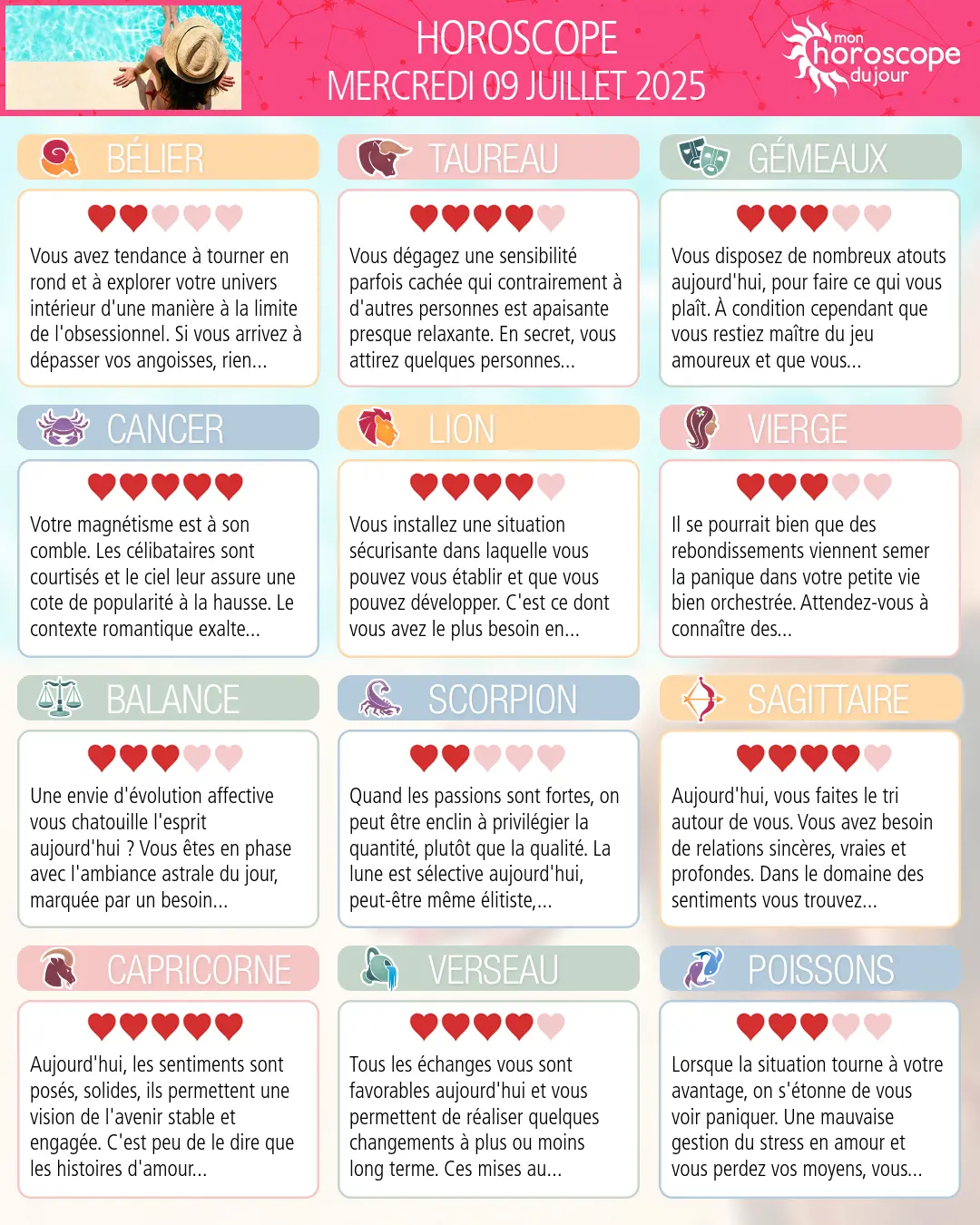 Horoscope du mercredi 9 juillet 2025