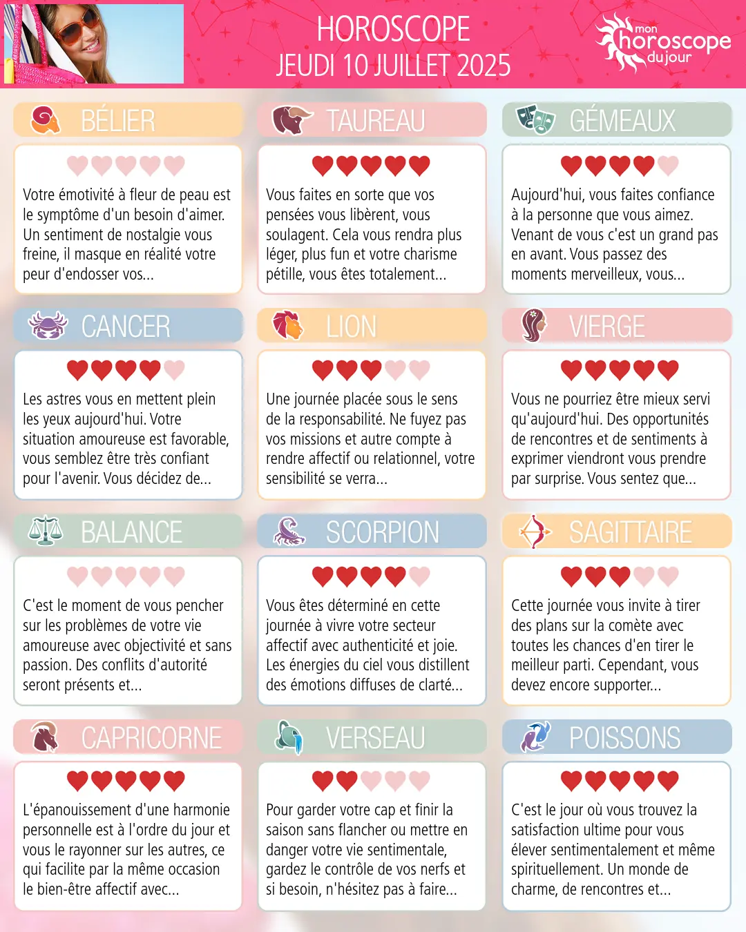 Horoscope du jeudi 10 juillet 2025