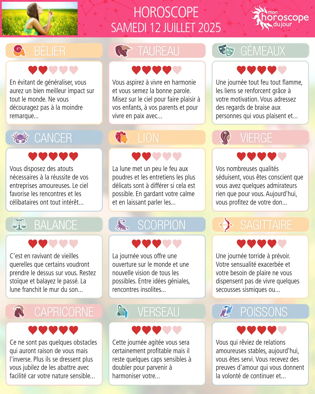 Horoscope du samedi 12 juillet 2025