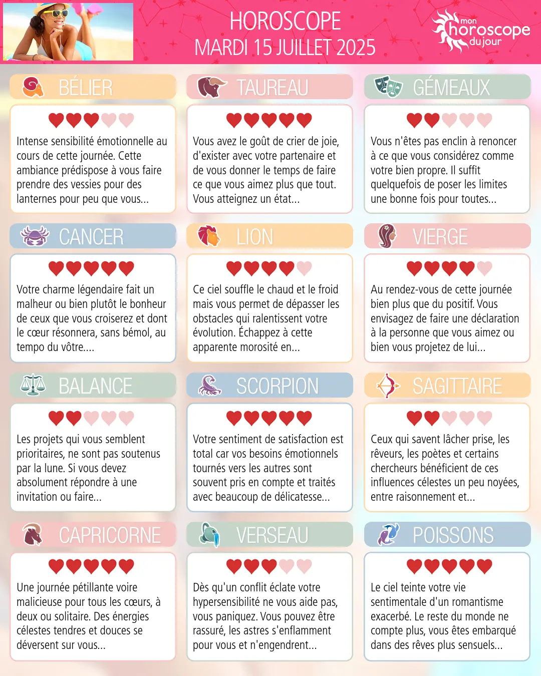 Horoscope du mardi 15 juillet 2025