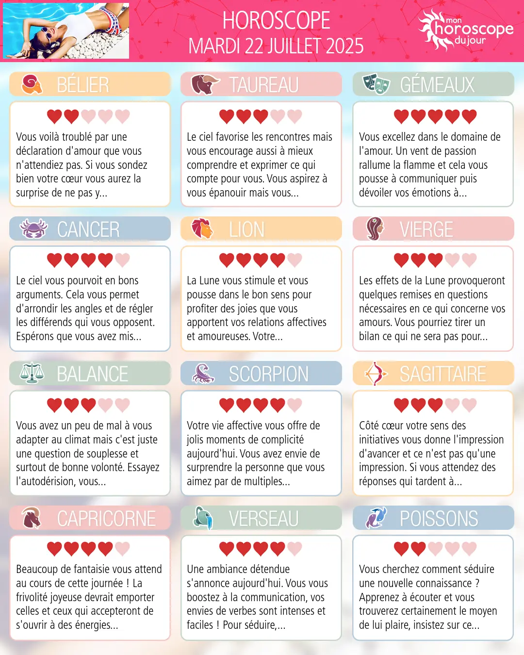 Horoscope du mardi 22 juillet 2025