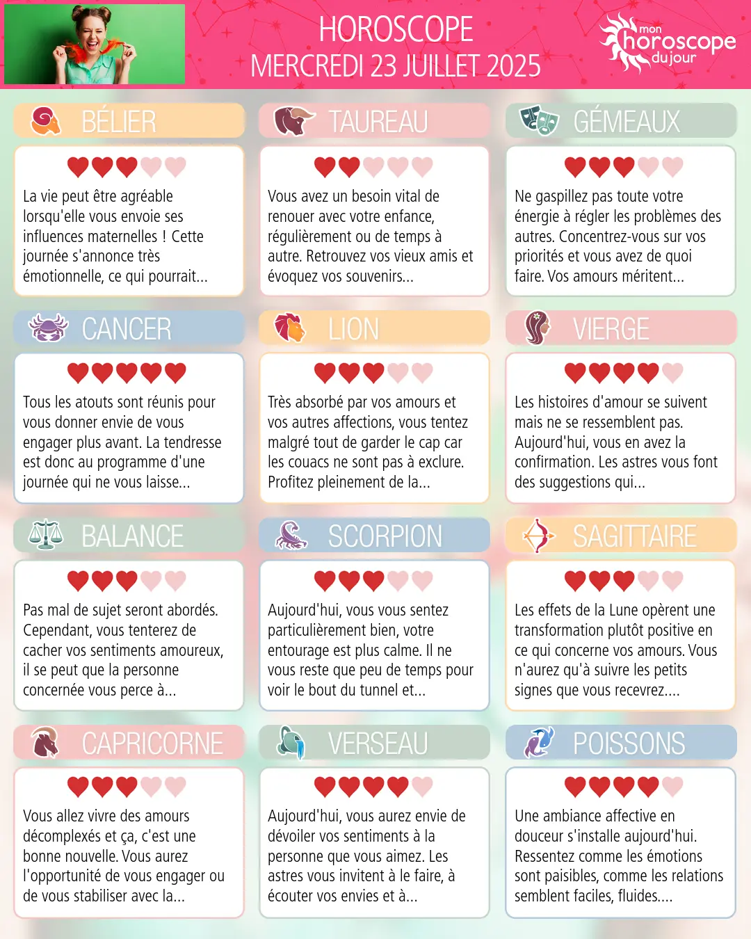 Horoscope du mercredi 23 juillet 2025