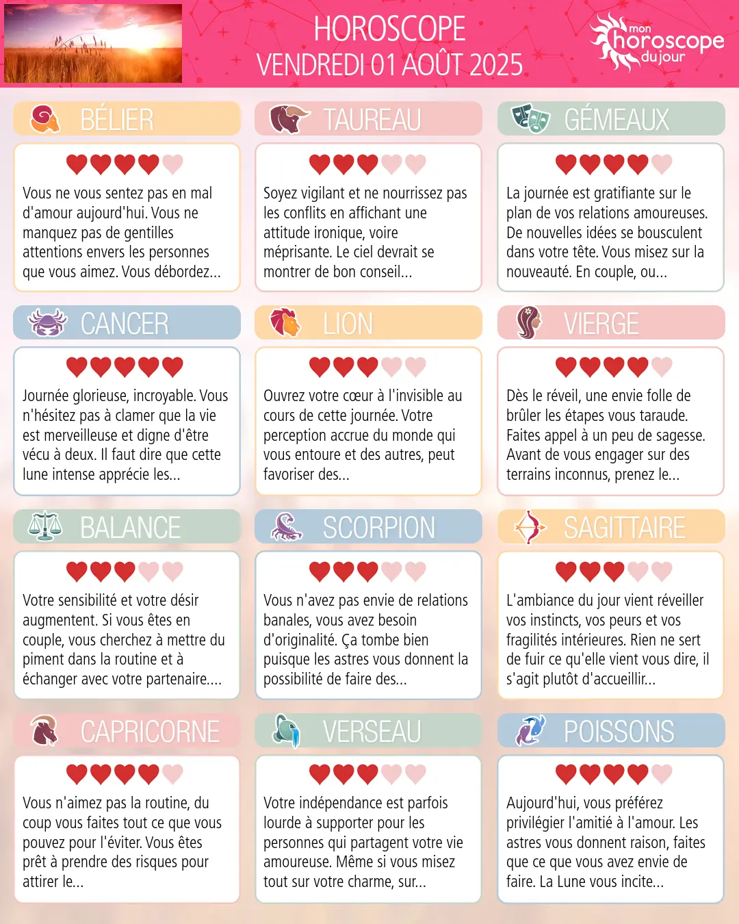 Horoscope du vendredi 1 aout 2025